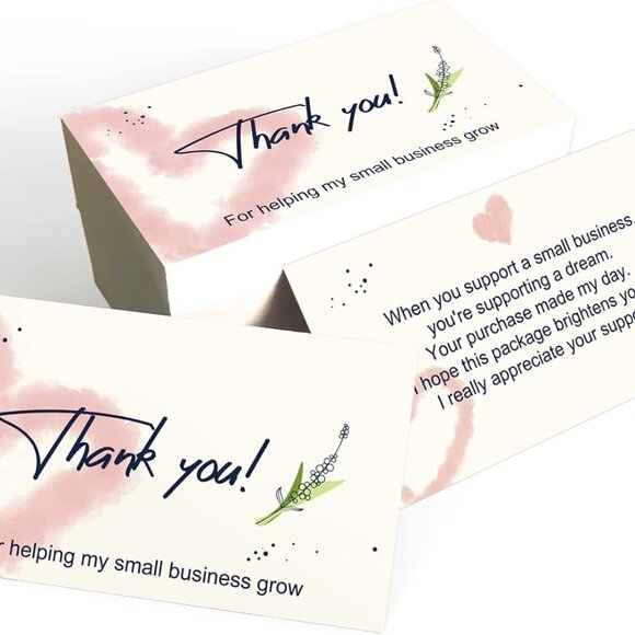 Thank You Cards 2 Sided 50 Supporting My Small Business Sales Heart Stylish Nice - Picture 1 of 2
